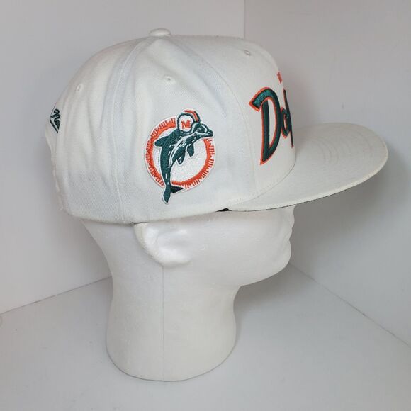 Rare Vtg Mitchell Ness White Miami Dolphin Embroider Spellout Logo Flat Bill 90s - Picture 8 of 13